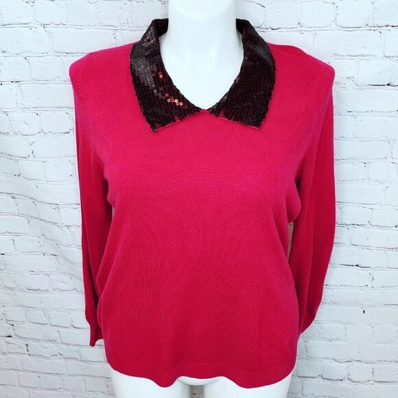 Mercer Street Studio Sweaters - Mercer Street Studio Red Sweater with Sequin Collar